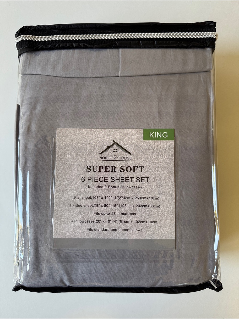NEW King Super Soft 6-Piece Sheet Set-Gray w/stripes includes 2 bonus pillowcase